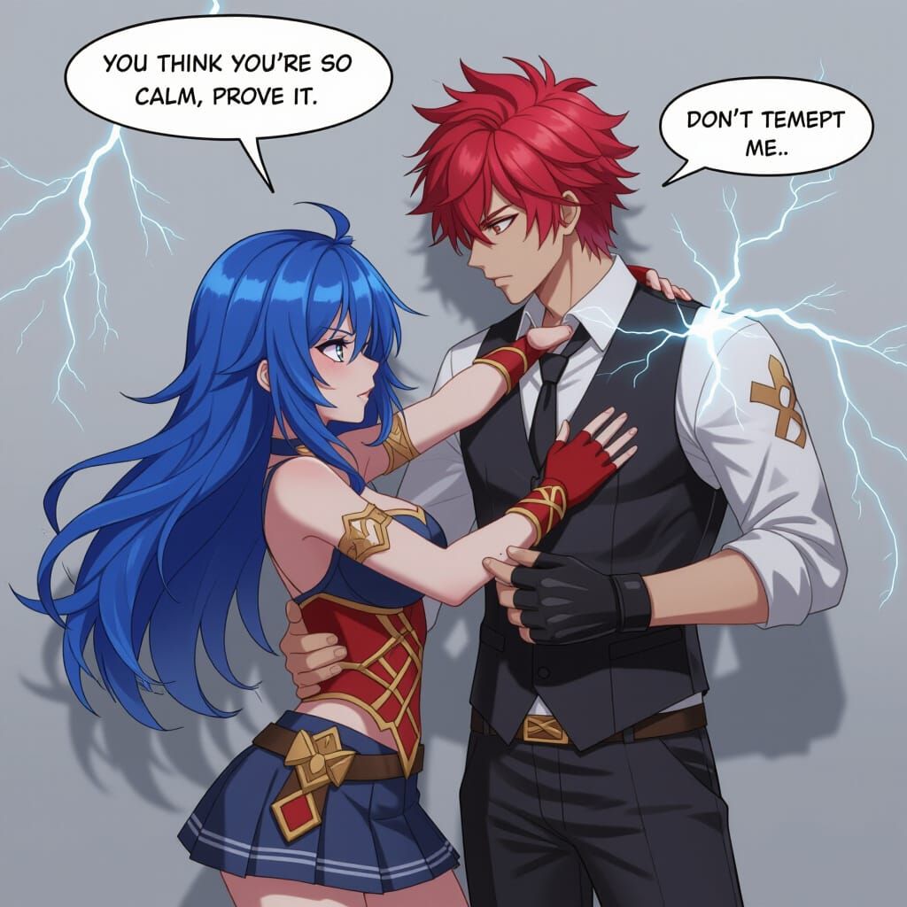 Intense Anime Couple Confrontation in Dynamic 3D Art