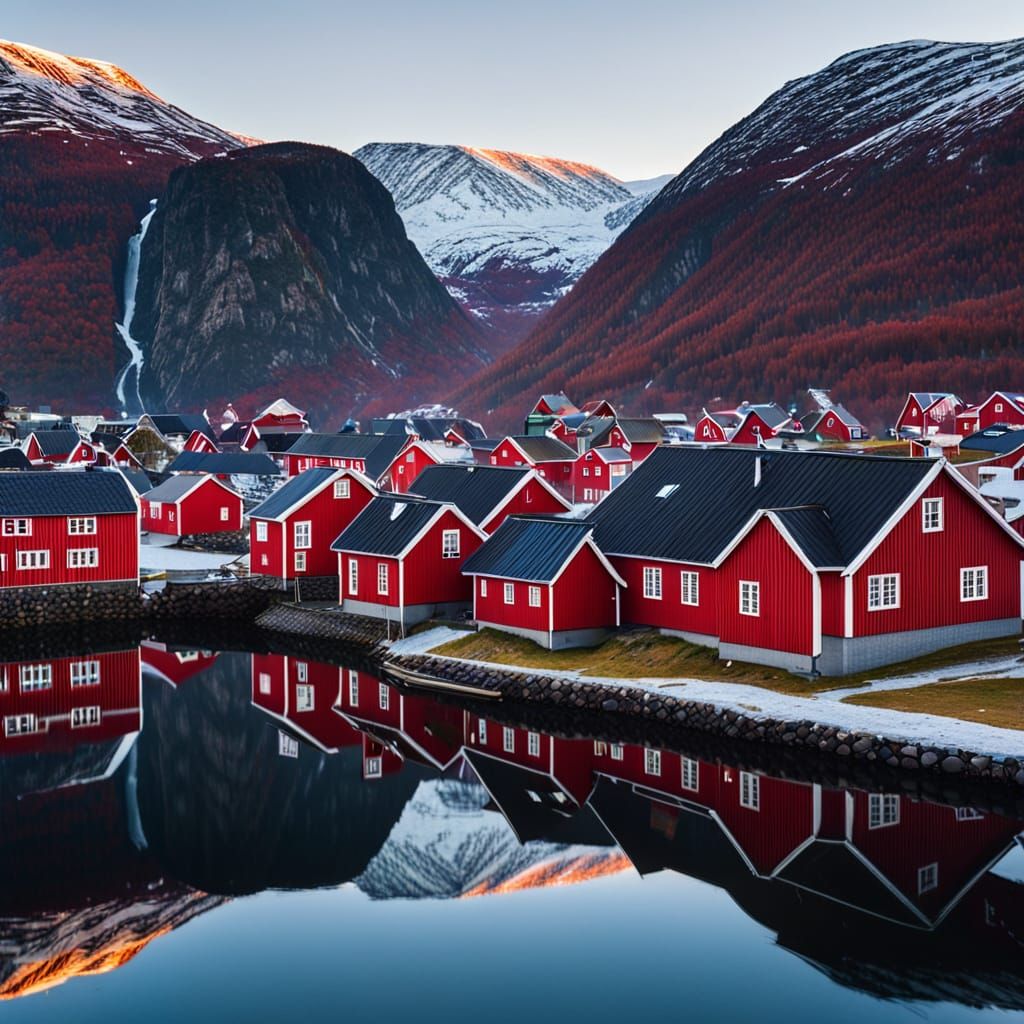 Vibrant Red Village in Norway