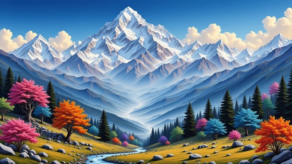 Himalayan Mountains in Artistic Indian Style