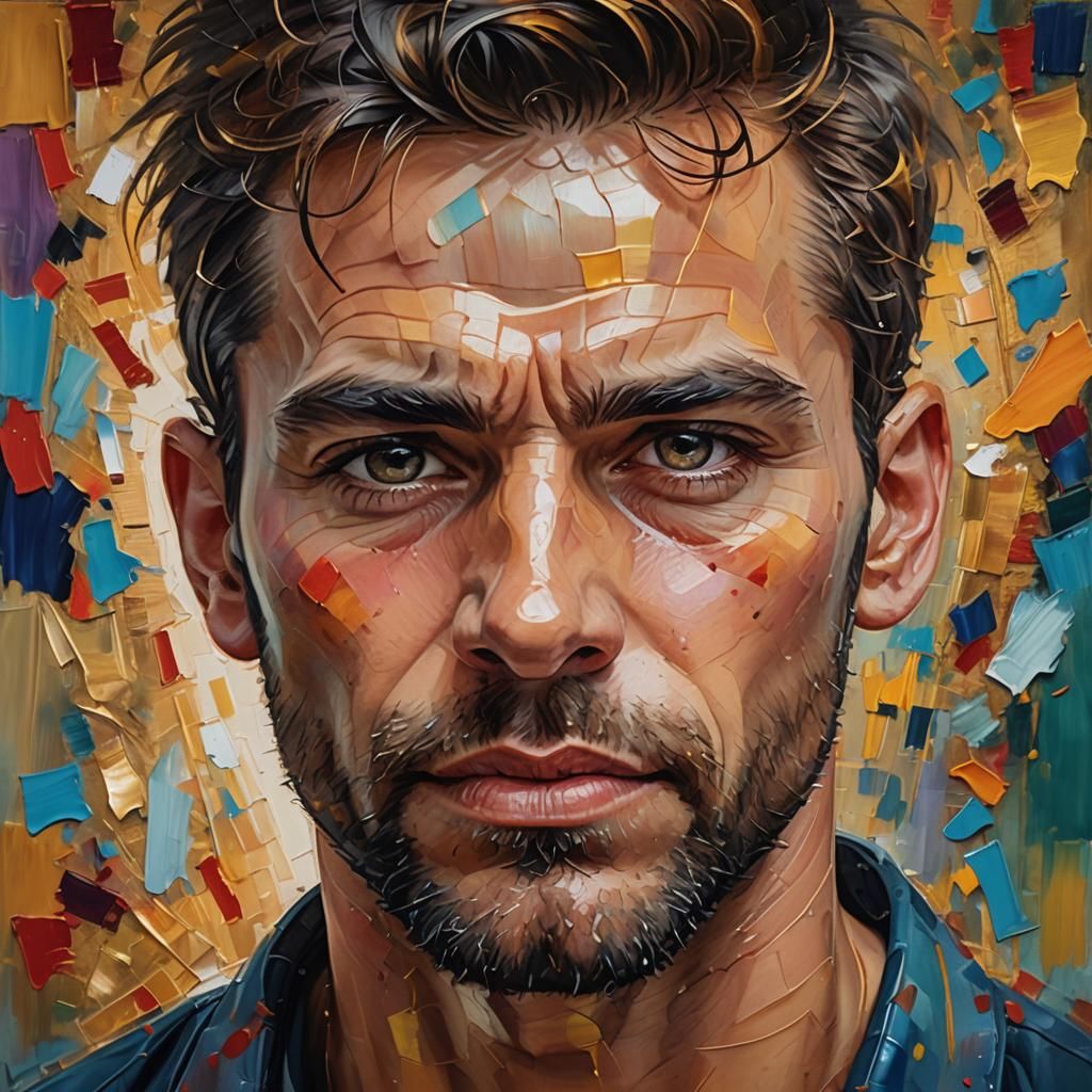 Intense Portrait of a Man in Vivid Oil Painting