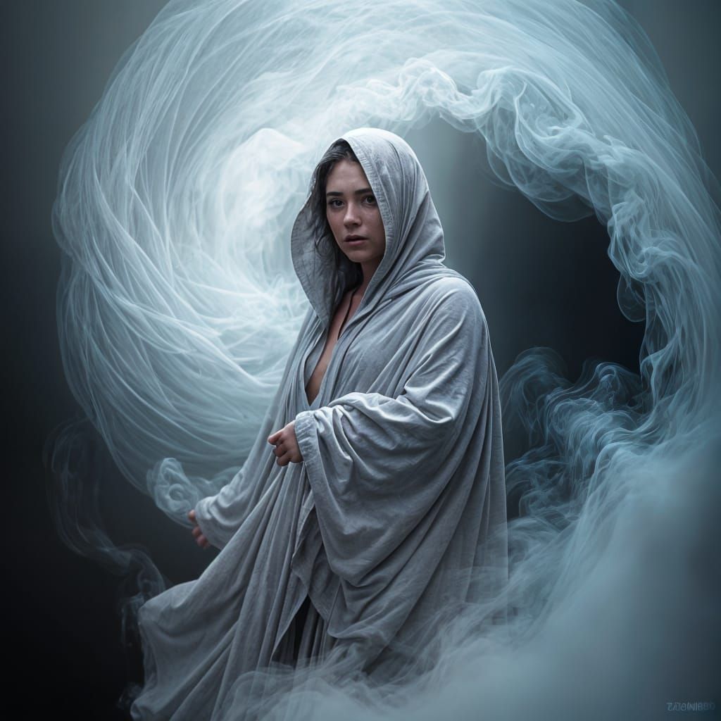 Mysterious Figure Emerges from Foggy Landscape in a Dark Art...