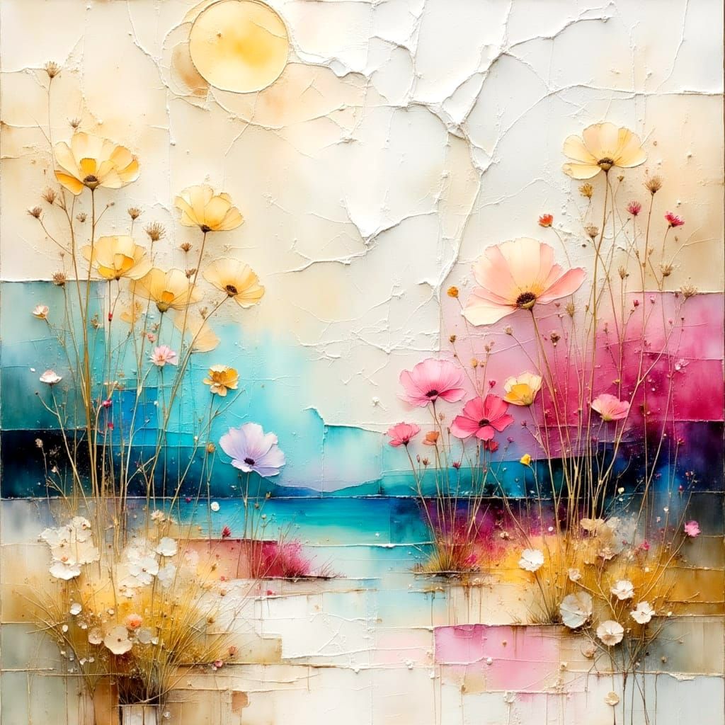 Abstract Landscape with Metallic Impasto Texture