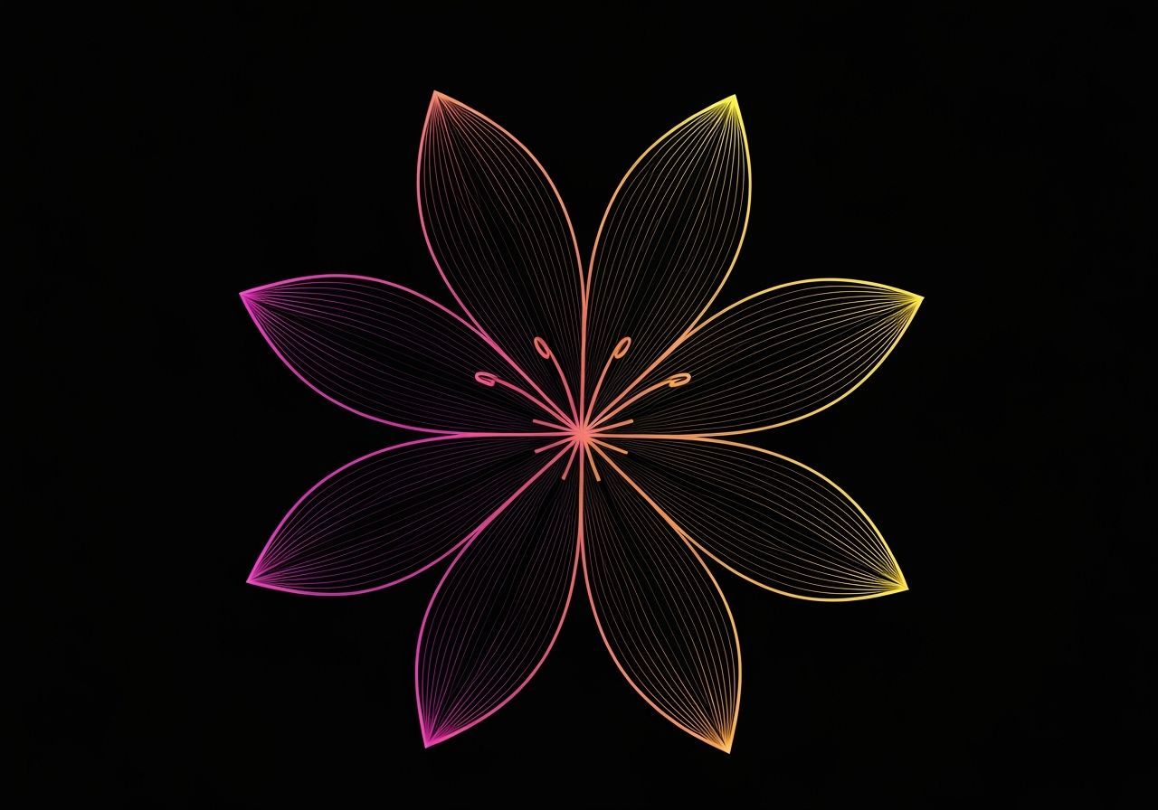 Neon Flower Line Art in Minimalist Style
