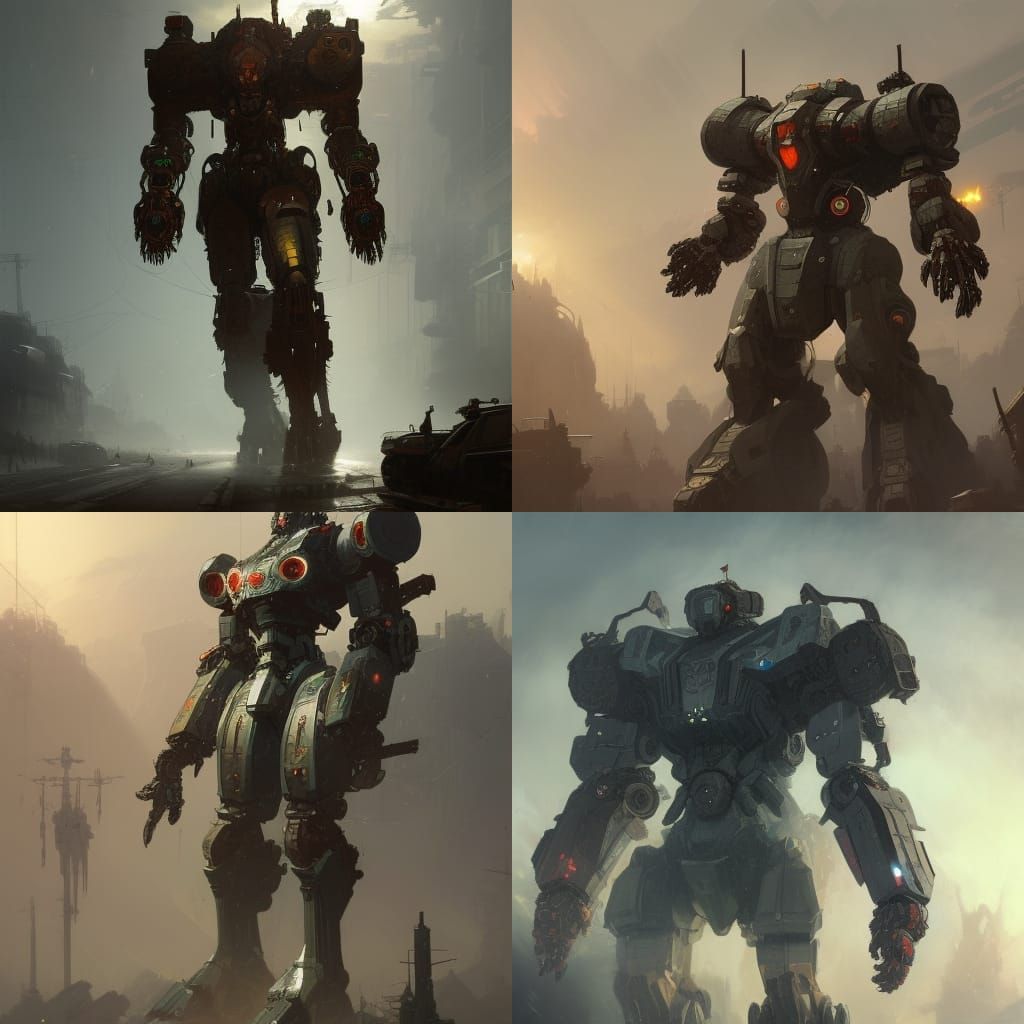 Looming Russian Warrior Mech in Digital Art Style