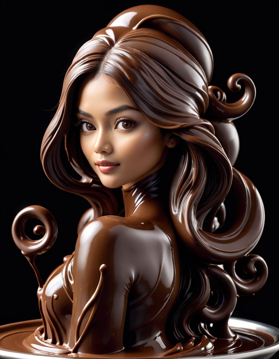 Chocolate Art: Indonesian Woman in Chocolate Fountain