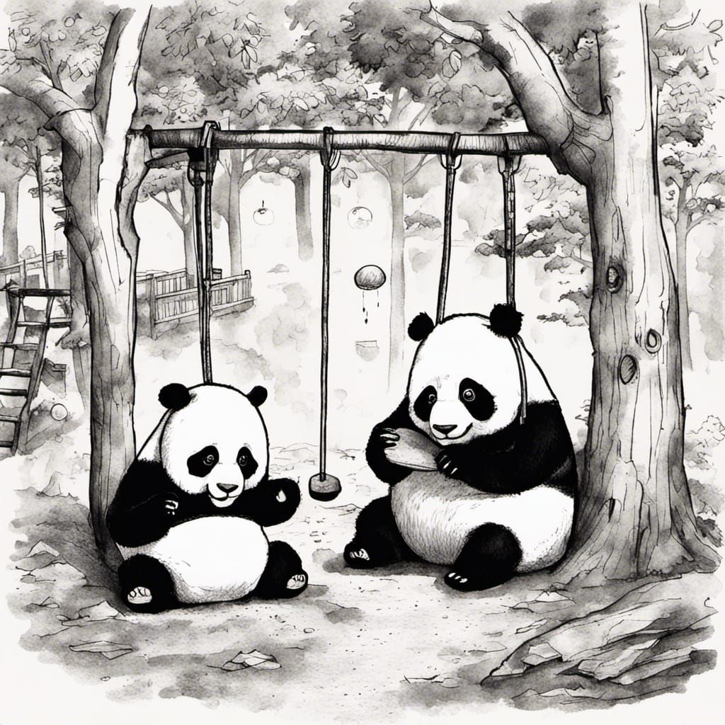Charming Panda Playground in Storybook Illustration Style