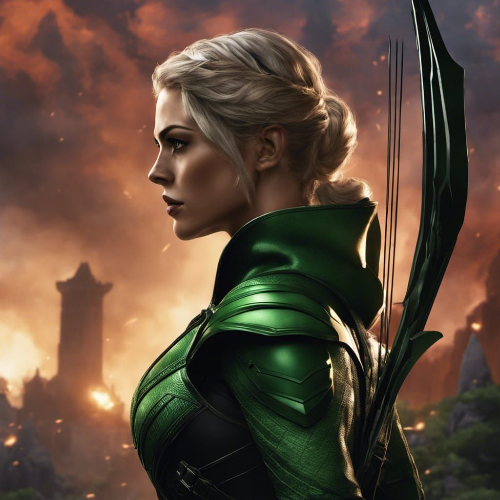 Female Green Arrow: Detailed Matte Painting