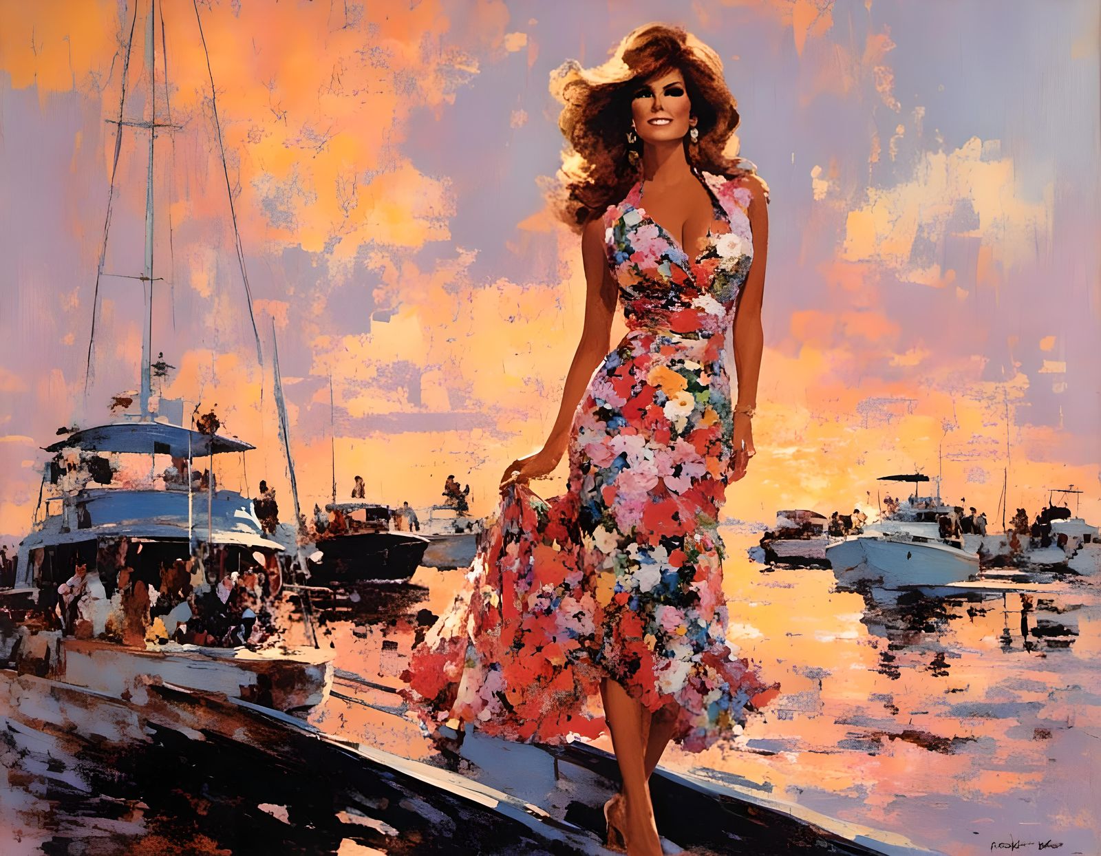 Raquel Welch at Florida Marina: Impasto Painting