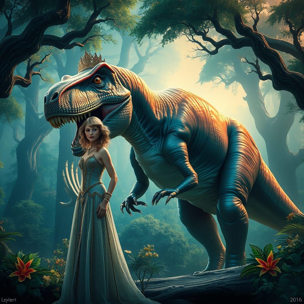 Taylor Swift and Majestic Tyrannosaurus Rex in Fantastical F...