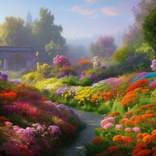 Hyperdetailed Flower Garden Concept Art