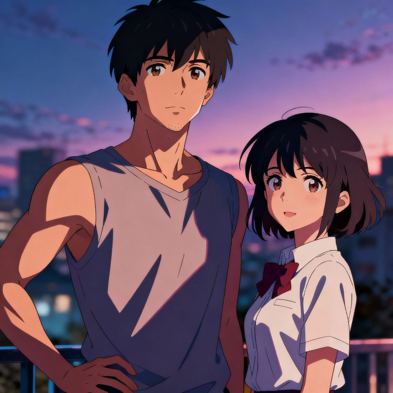 Anime Couple Poses in Dynamic Cel-Shading Style