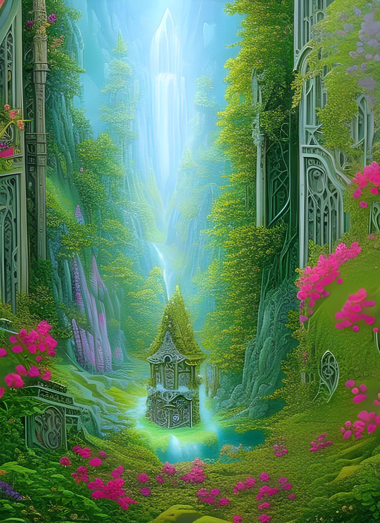 Blossom Towers in Elven Woods with Portal of Light