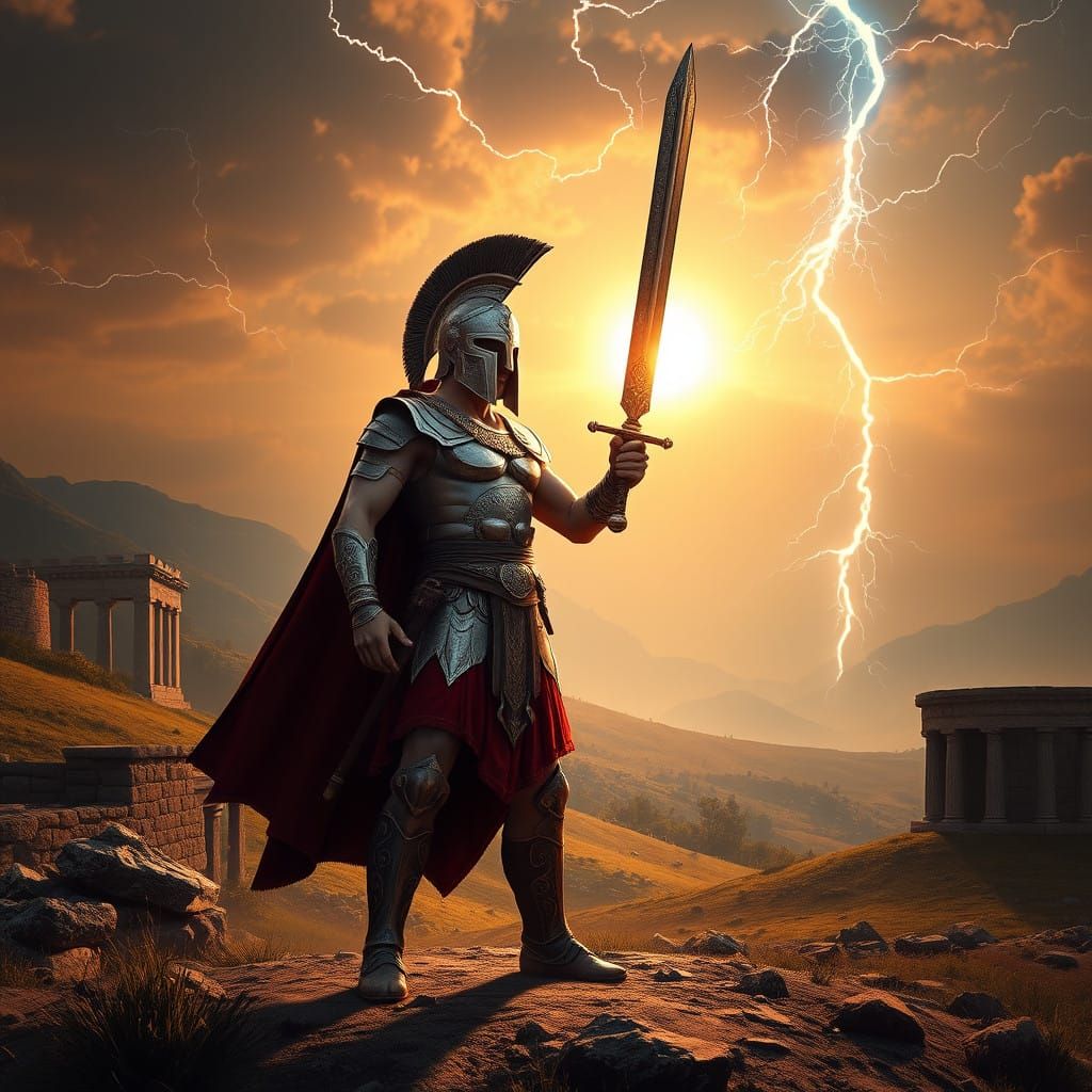 Heroic Spartan King Warrior on Ancient Greek Battlefield