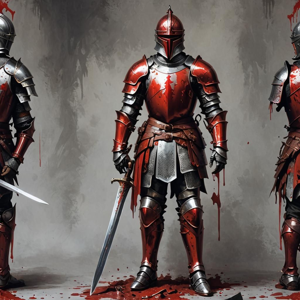 Red Armored Knight with Bloodied Sword