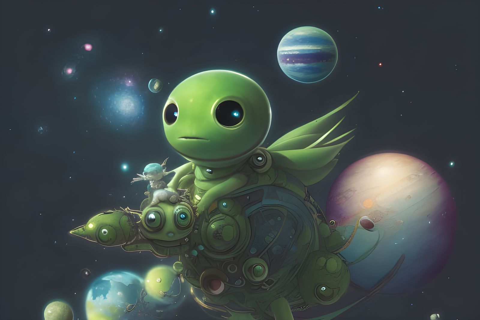 Cute Alien Pilot in Epic Universe, Digital Art
