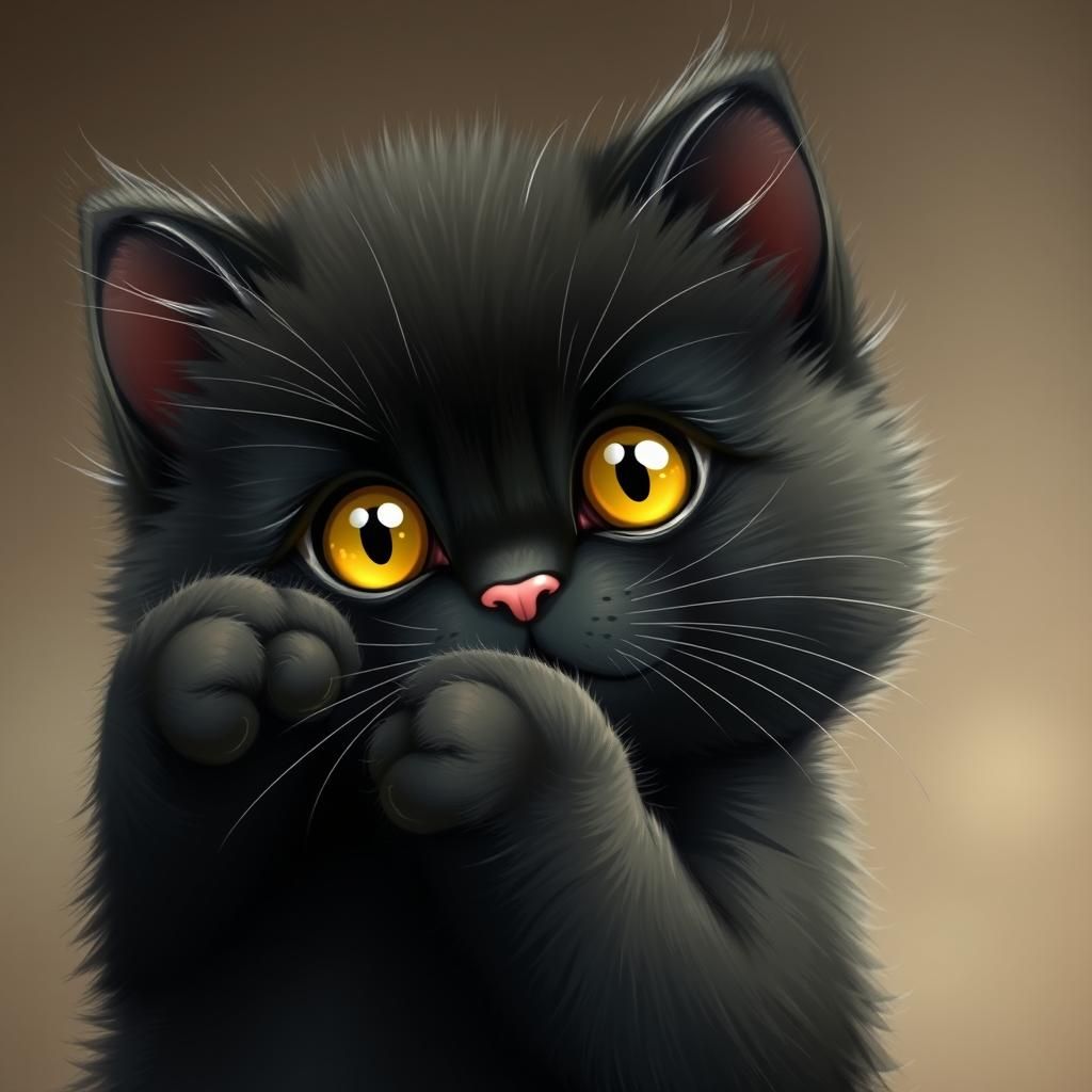 Adorable Black Kitten with Crossed Paws