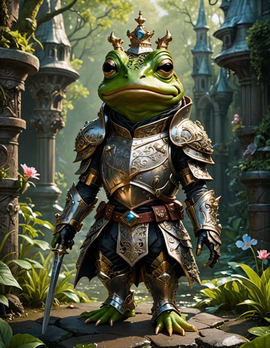 Chibi Frog Knight in Ornate Silver Armor