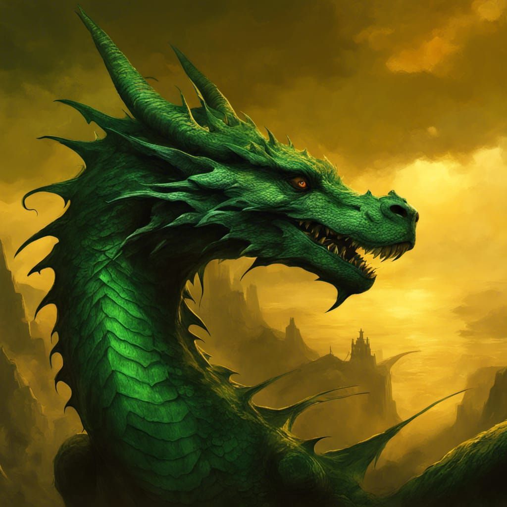Epic Green Dragon in a Dramatic Horror Scene