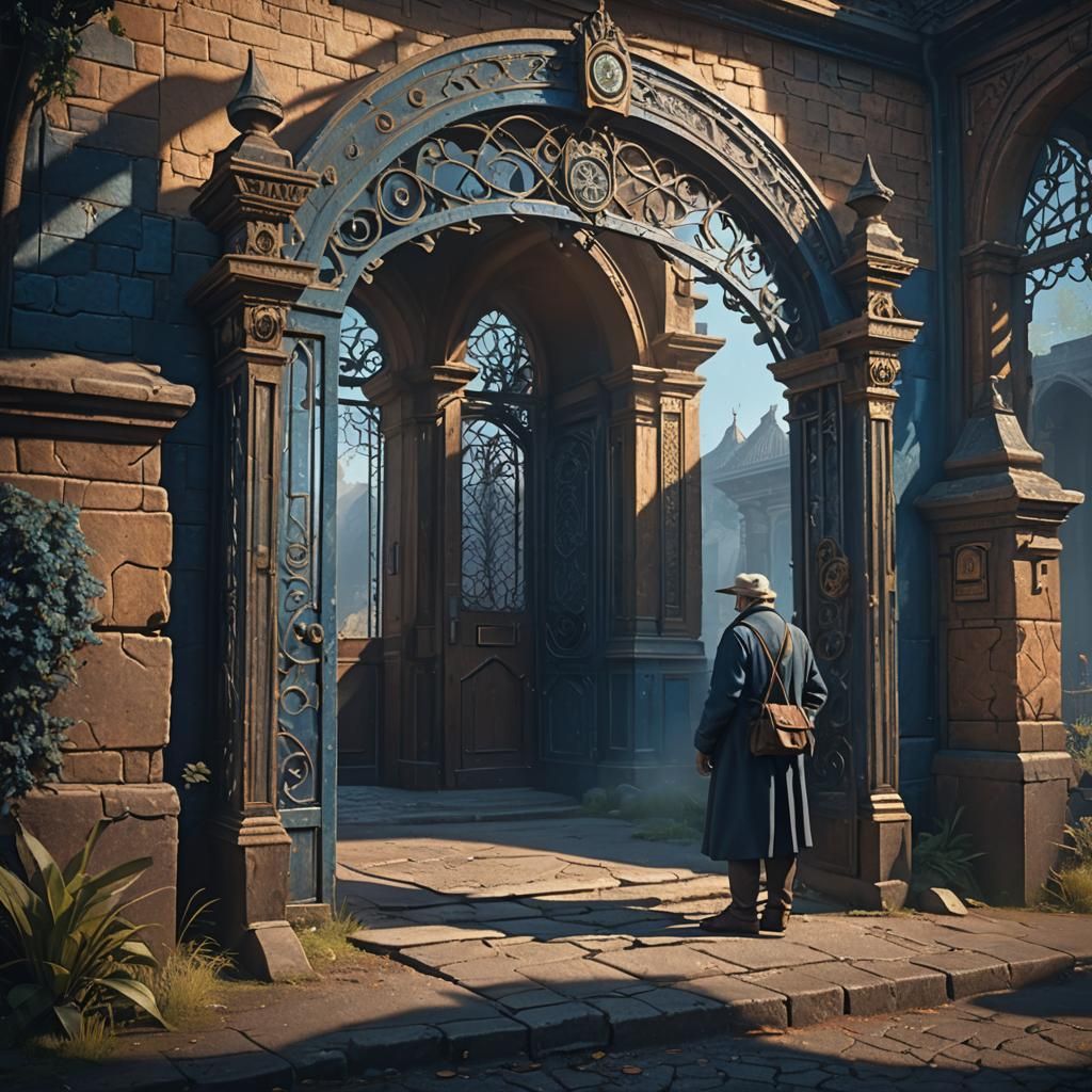 Fantasy Art of Old Man at Train Station