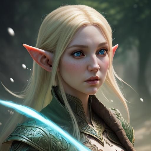 Detailed Female Elf Portrait in Splash Art Style