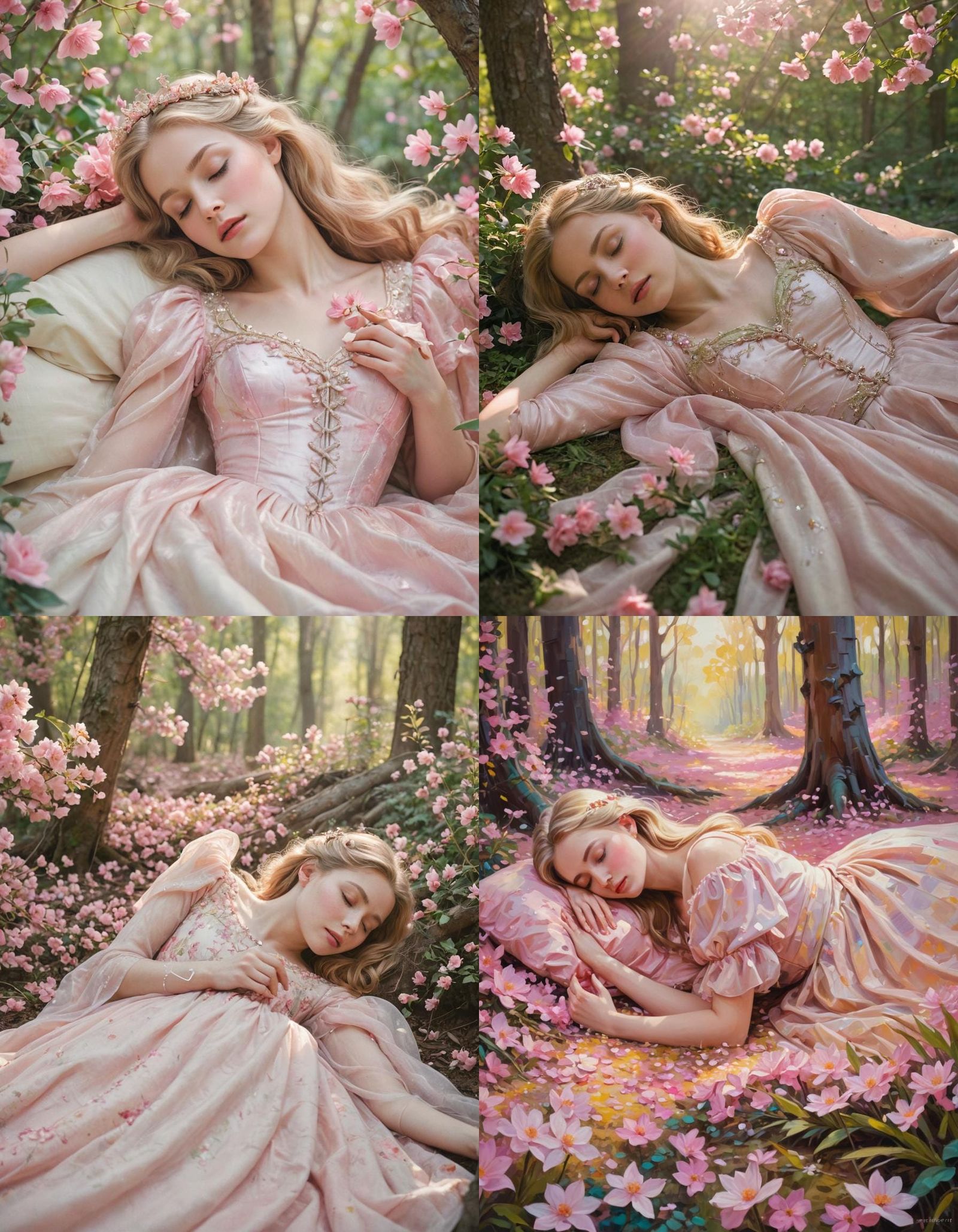 Sleeping Beauty in a Forest of Pink Flowers