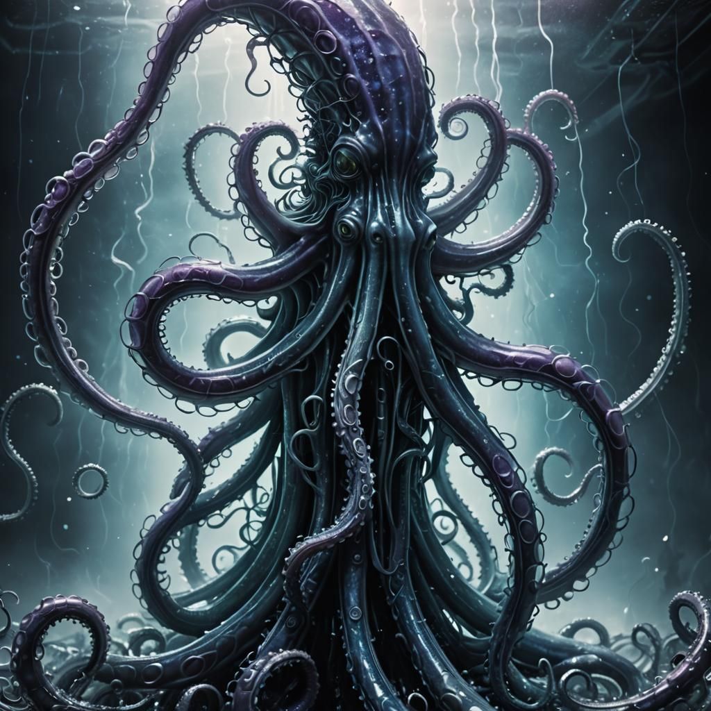 Tentacle Grasps Glass A in Dark Fantasy Style