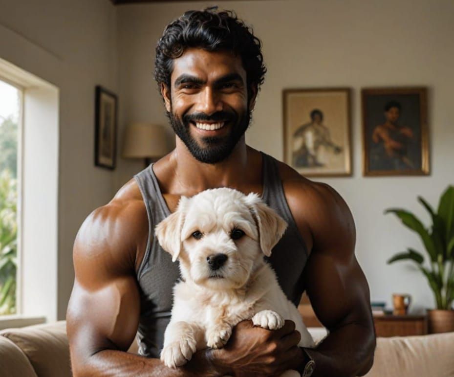 Sri Lankan Man Holds Majestic White Puppy in Realistic Cinem...