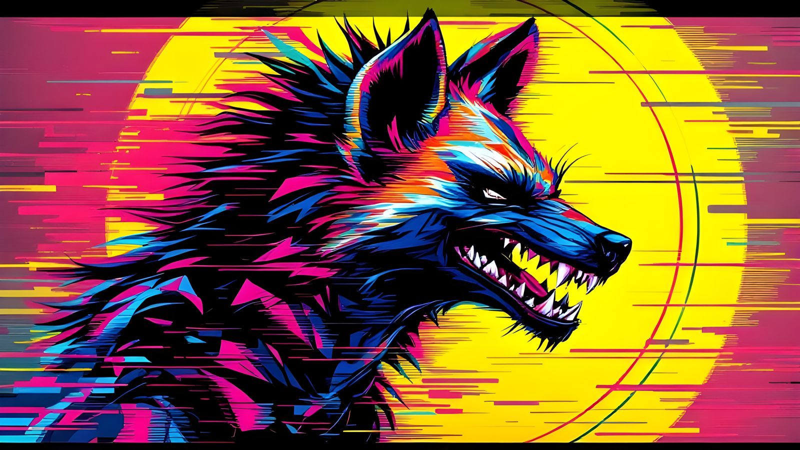 Dynamic Cel-Shaded Hyena in Glitch Art Style
