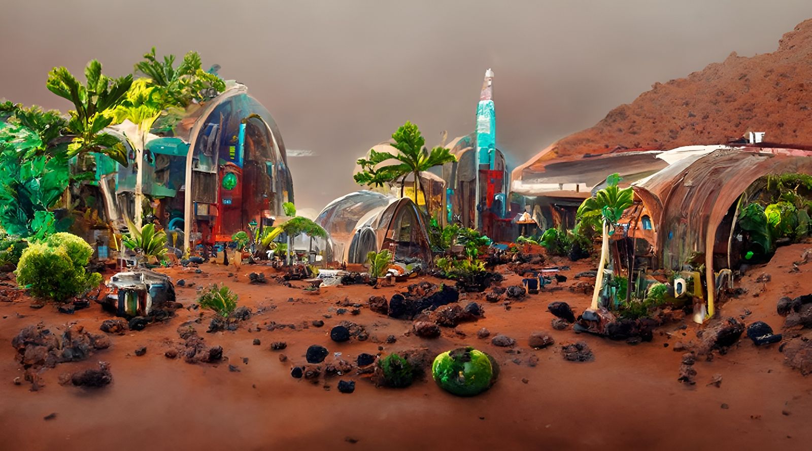 Sci-Fi Tropical Village on Terraformed Mars