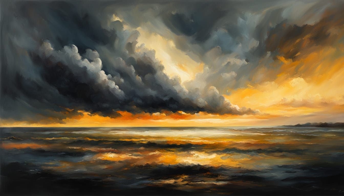 Atmospheric Sea Landscape Painting with Dramatic Horizon