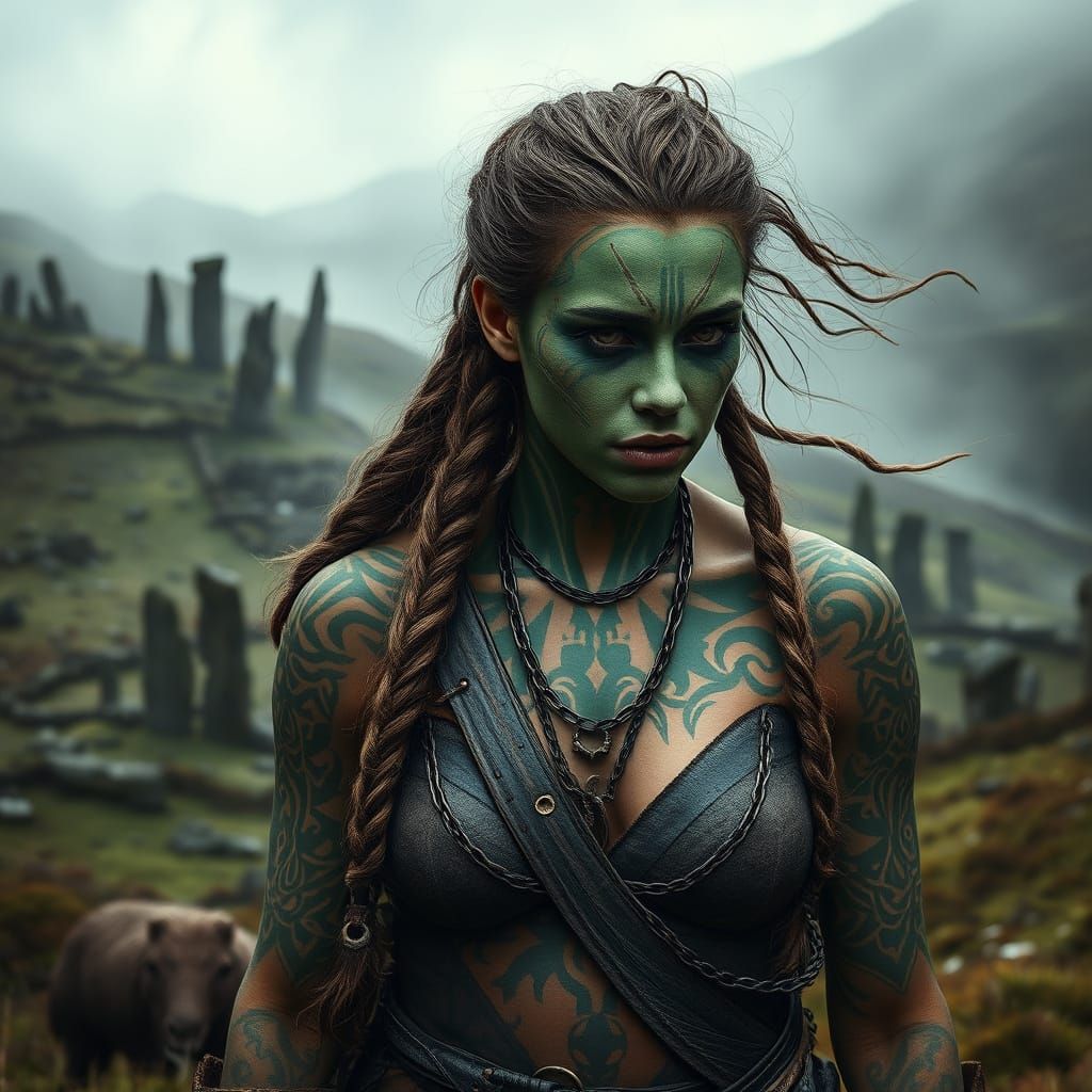 Pictish Warrior Woman Stands Guard Over Village