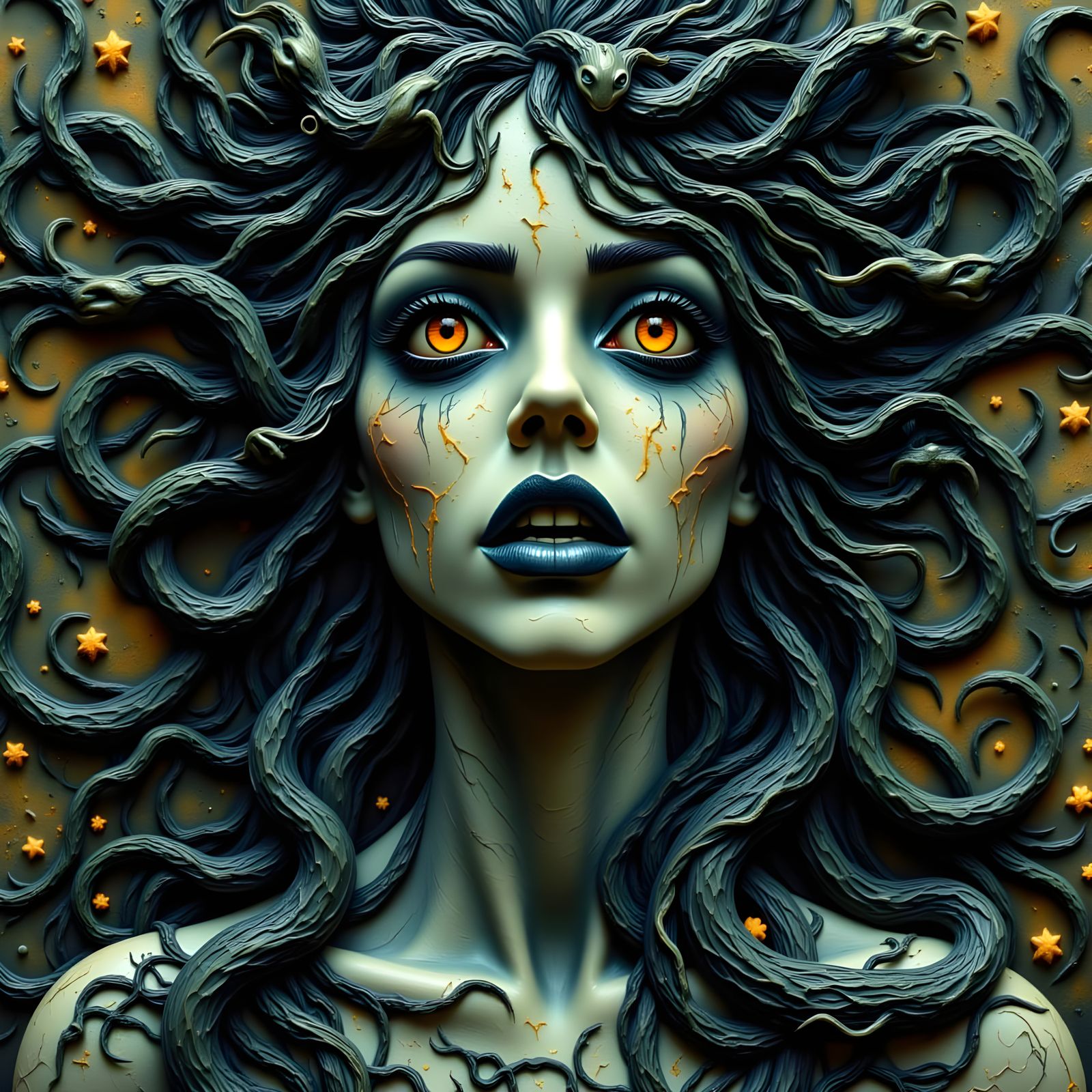 Insane Medusa with Crazy Look in Tim Burton Style