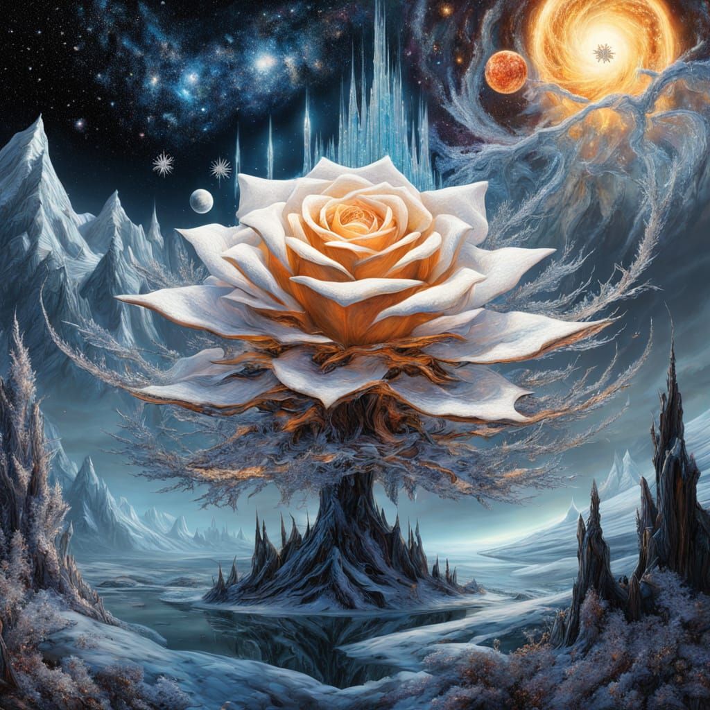 Intricate Crystal Rose Snowflake Macro Photography