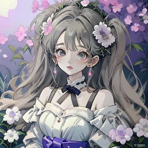 Cute Anime Girl in Fancy Dress, Cel-Shaded Style