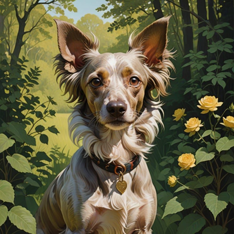 Brown Chinese Crested Dog in Naturalistic Setting, Inspired...