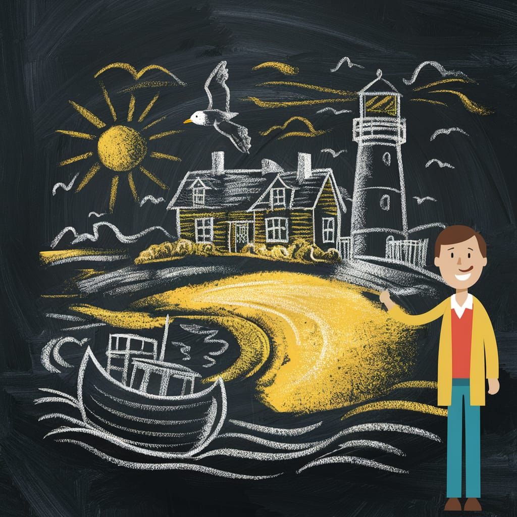 Chalk Artist's Seaside Blackboard Illustration
