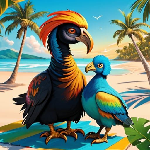 Dodo Bird on Tropical Beach as Oil Painting
