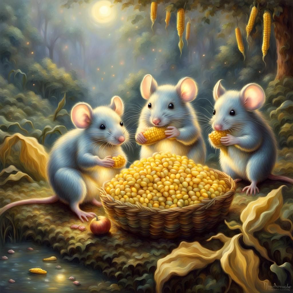 Cute Mouse Family Feast in Ethereal Style