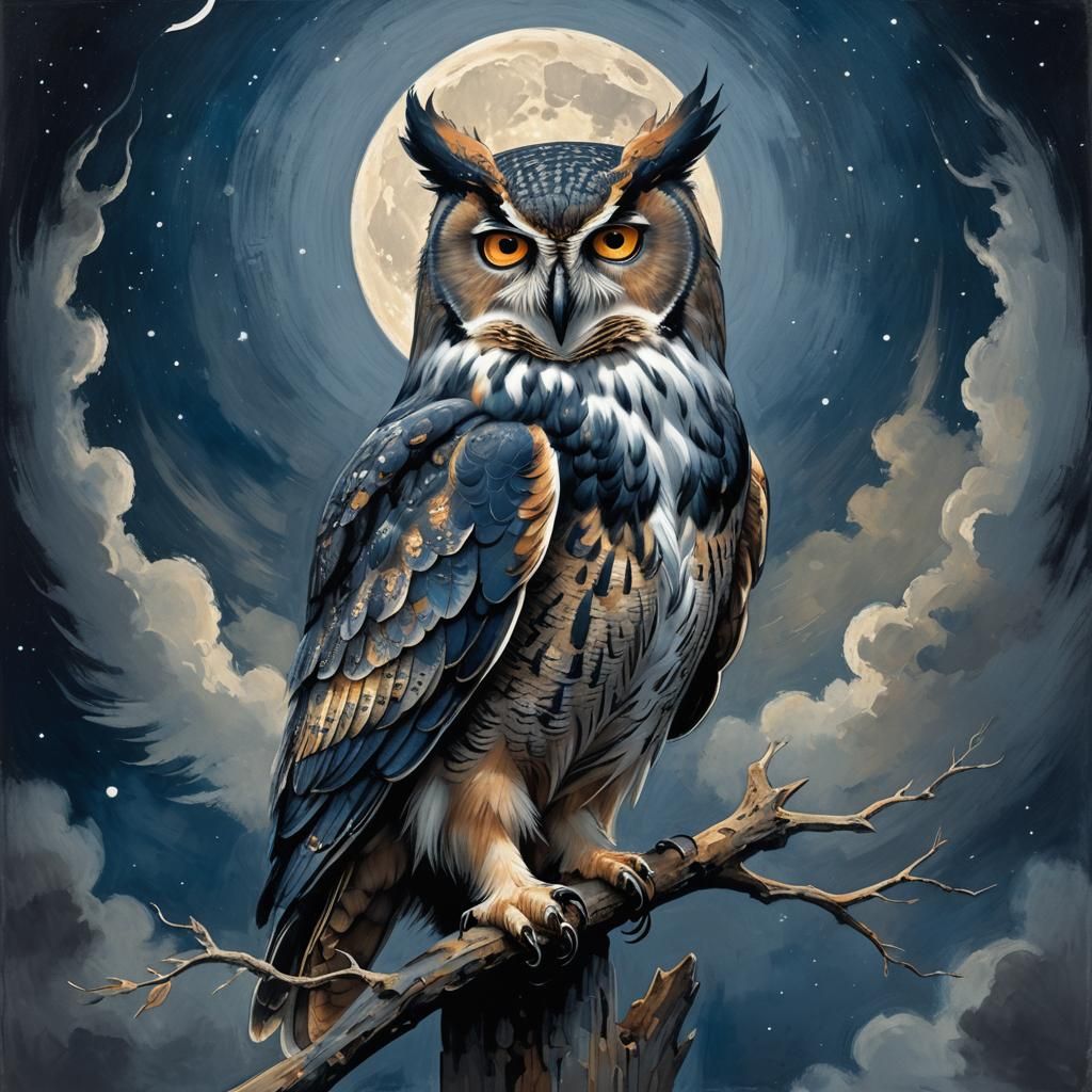 Majestic Giant Owl Balancing Sun and Moon