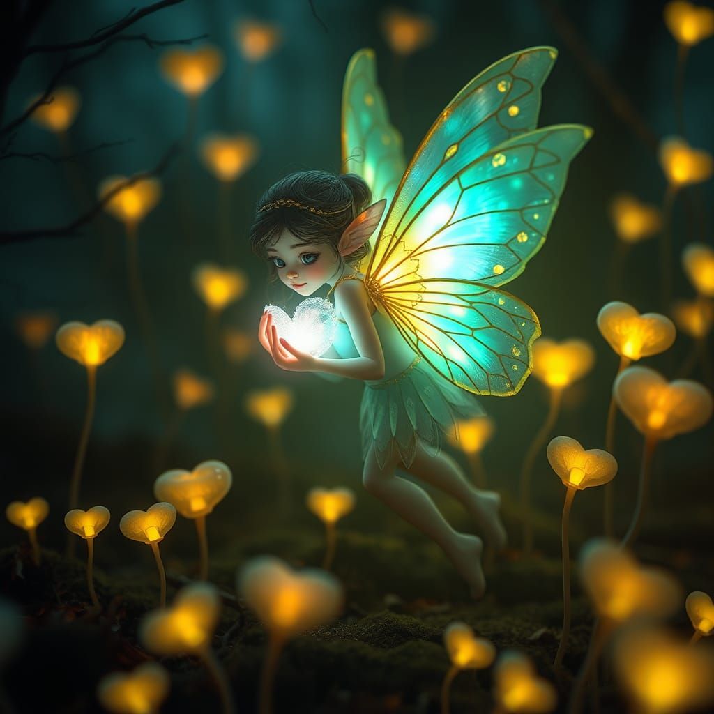 Luminescent Pixie Surrounded by Topaz Hearts