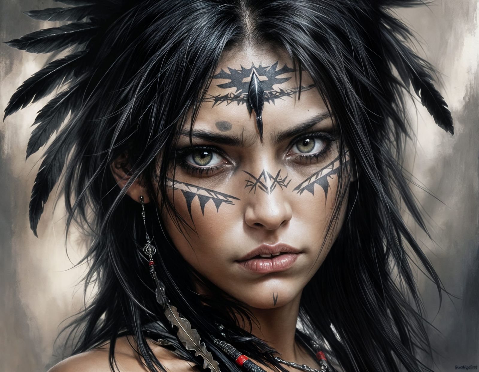 Dramatic Portrait with Dark Eyes in Comic Book Style