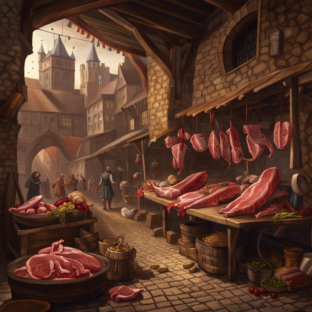 Medieval Meat Market Scene