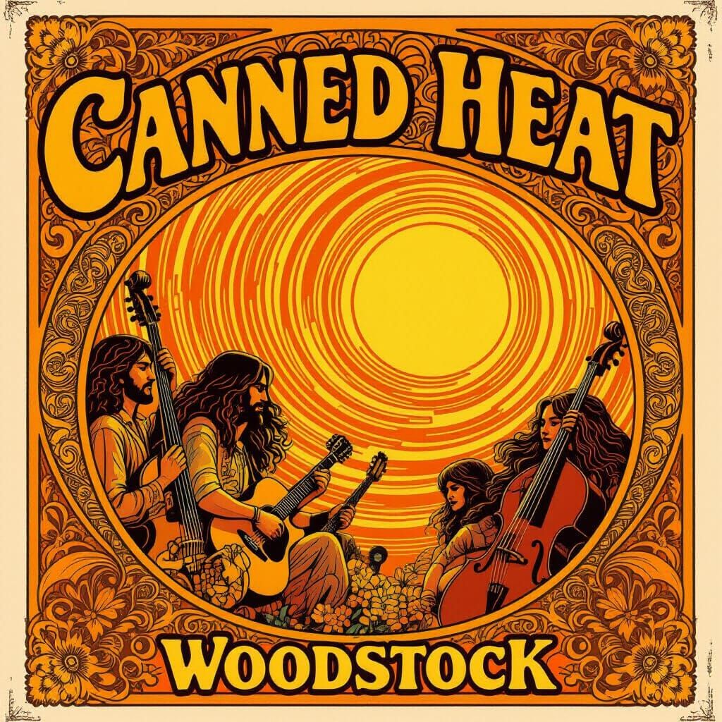 Psychedelic Woodstock Poster in Art Nouveau Style