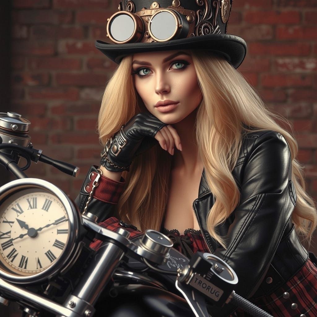 A Steampunk Siren on Her Elegant Motorcycle