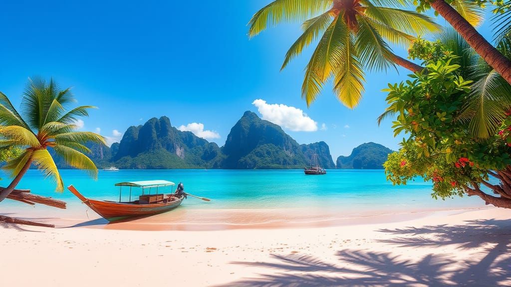 Serene Tropical Island Paradise in Impressionist Style