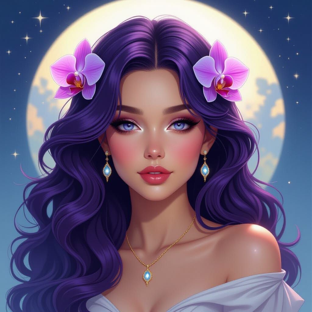 Amethyst Goddess with Orchids and Stardust Glow