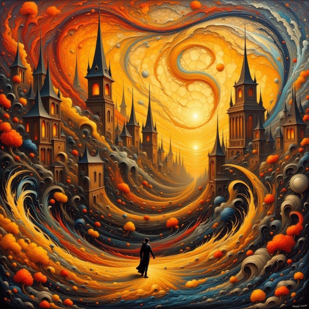 Surreal Cityscape in Mosaic and Mixed Media