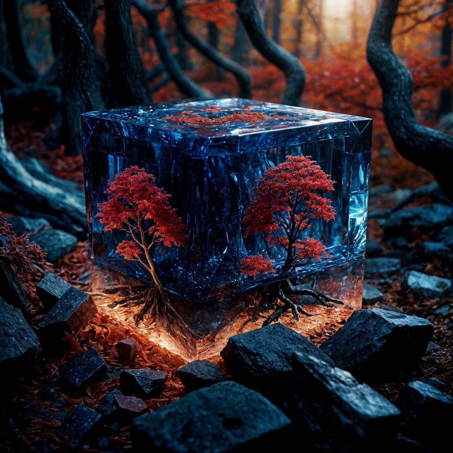 Sapphire Cube Reveals a Miniature Red Forest
