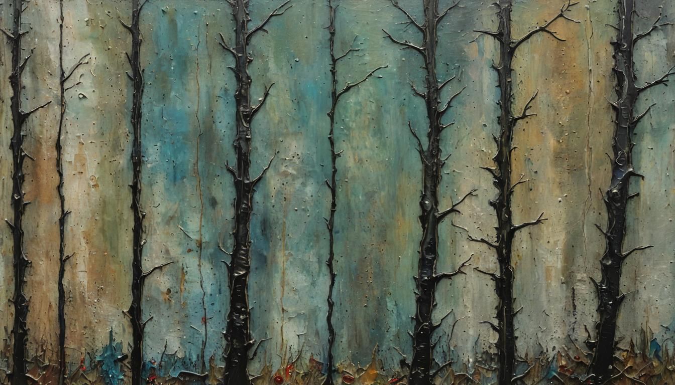 Underwater Plane Wreck Abstract Painting in Mixed Media