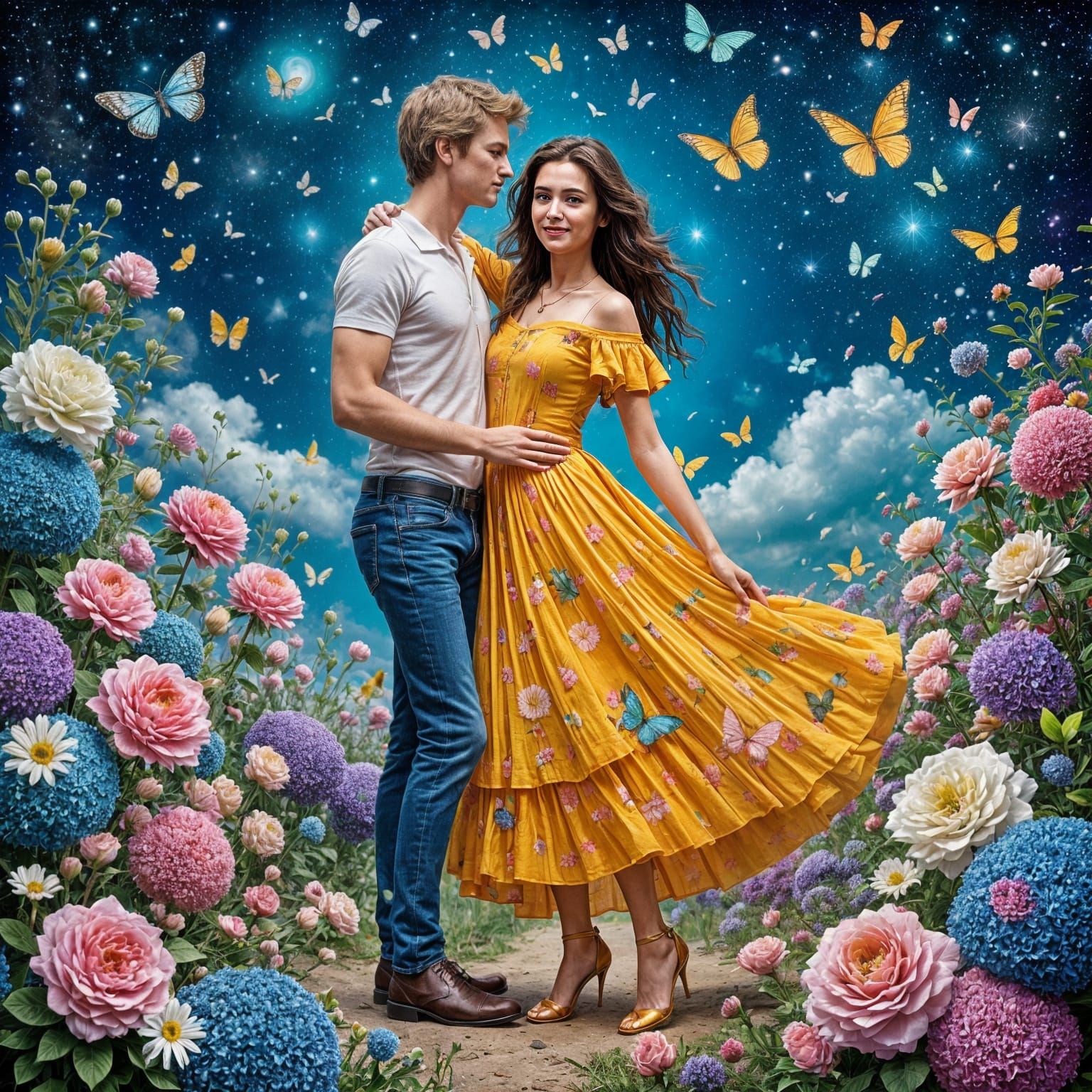 Hyperrealistic Couple in Love, Dreamlike Fantasy